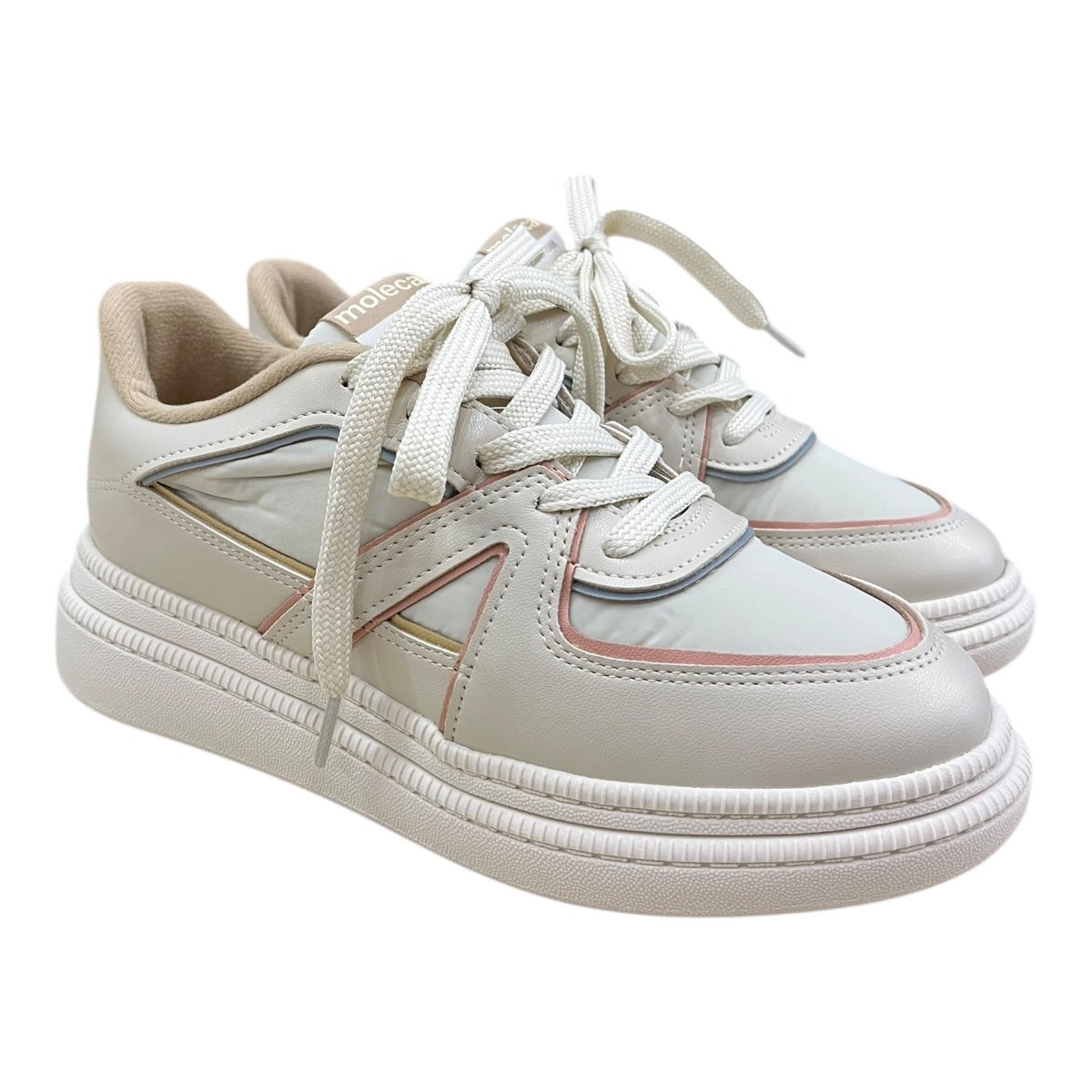Tenis Feminino Moleca Casual Conforto Amarração Plataforma Detalhe Brilho Colorido 5816.108 Marfim Marfim 2