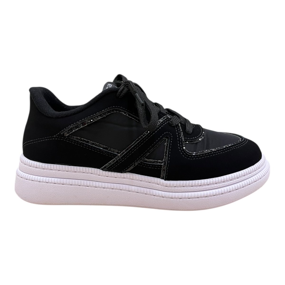 Tenis Feminino Moleca Casual Conforto Amarração Plataforma Detalhe Brilho Colorido 5816.108 Preto