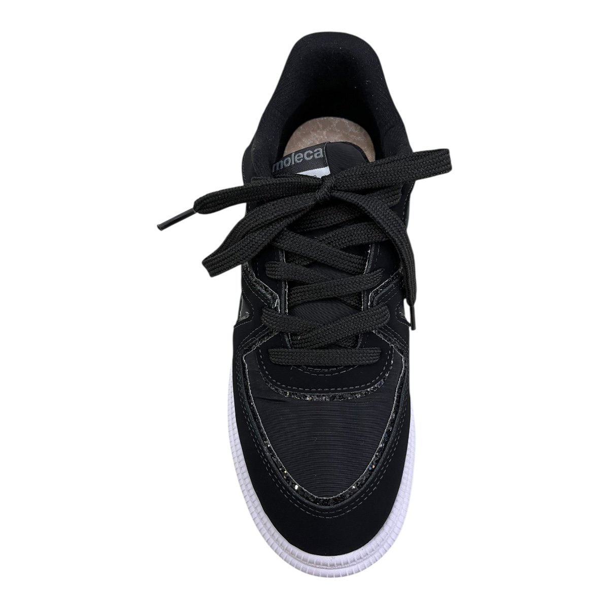 Tenis Feminino Moleca Casual Conforto Amarração Plataforma Detalhe Brilho Colorido 5816.108 Preto Preto 6