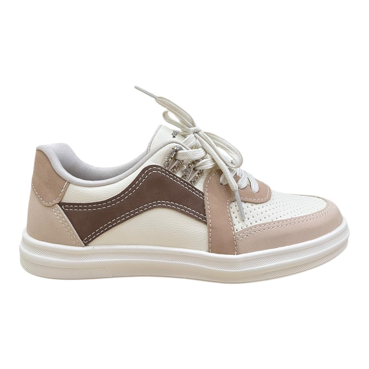 Tenis Feminino Mississipi Casual Conforto Strass Brilho Amarração Antiderrapante J0081 Bege