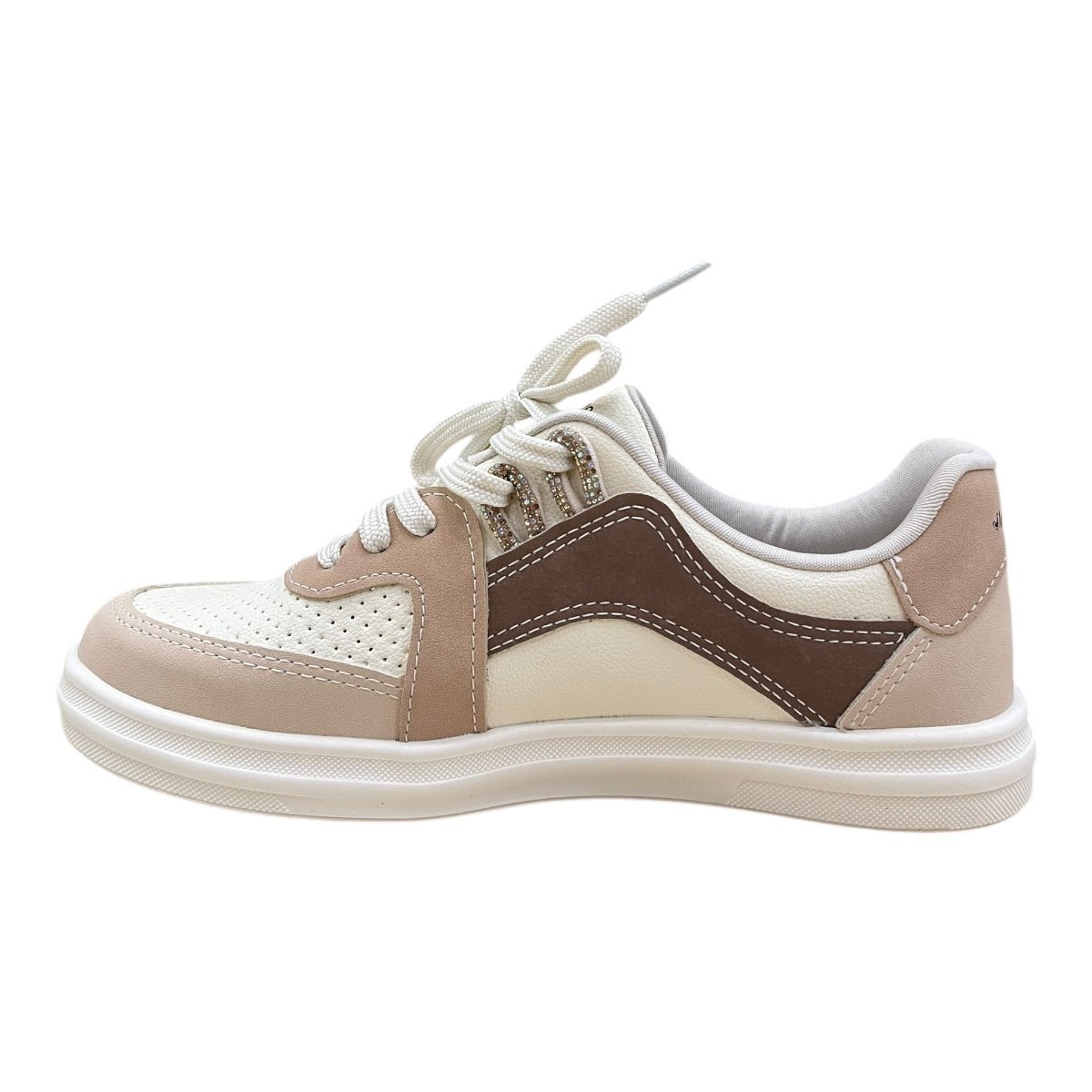 Tenis Feminino Mississipi Casual Conforto Strass Brilho Amarração Antiderrapante J0081 Bege Bege 4