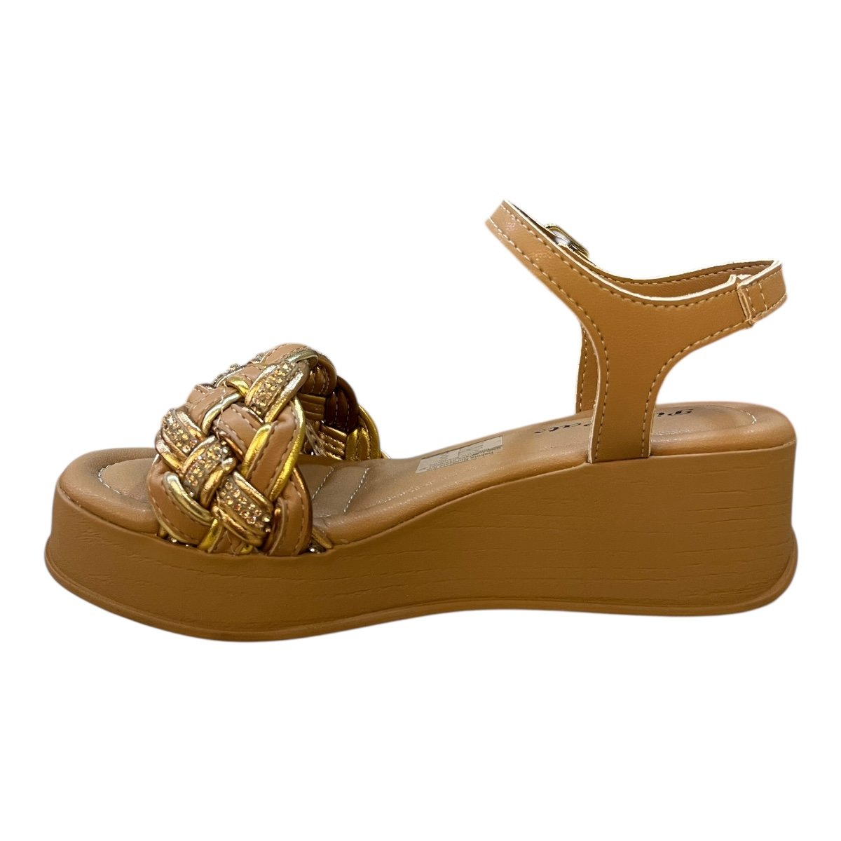 Sandalia Anabela Infantil Menina Pink Cats Casual Conforto Brilho Strass Antiderrapante V5731 Caramelo Caramelo 4