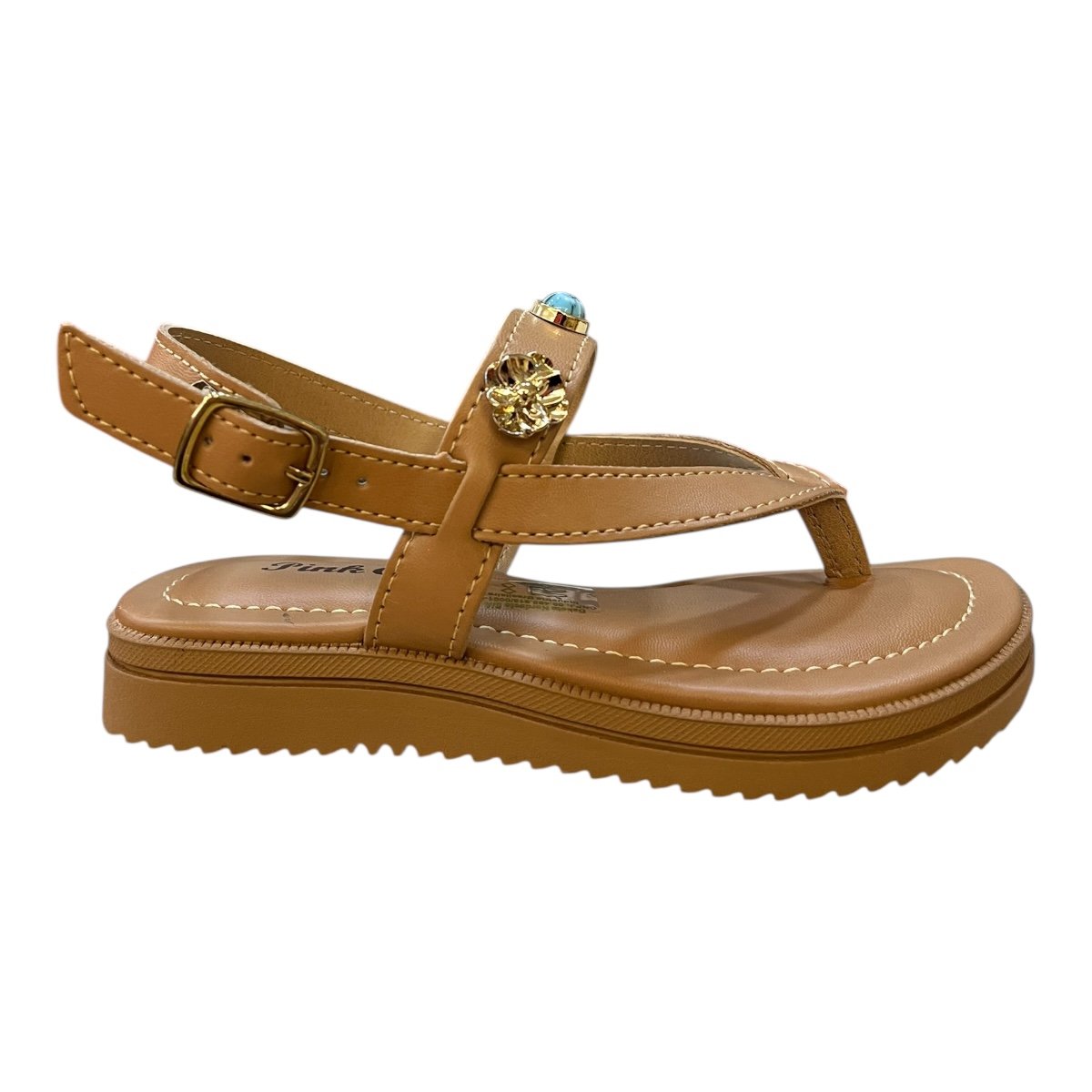 Sandalia Infantil Menina Pink Cats Casual Conforto Dedo Antiderrapante Pedras Metalizado V5601 Caramelo