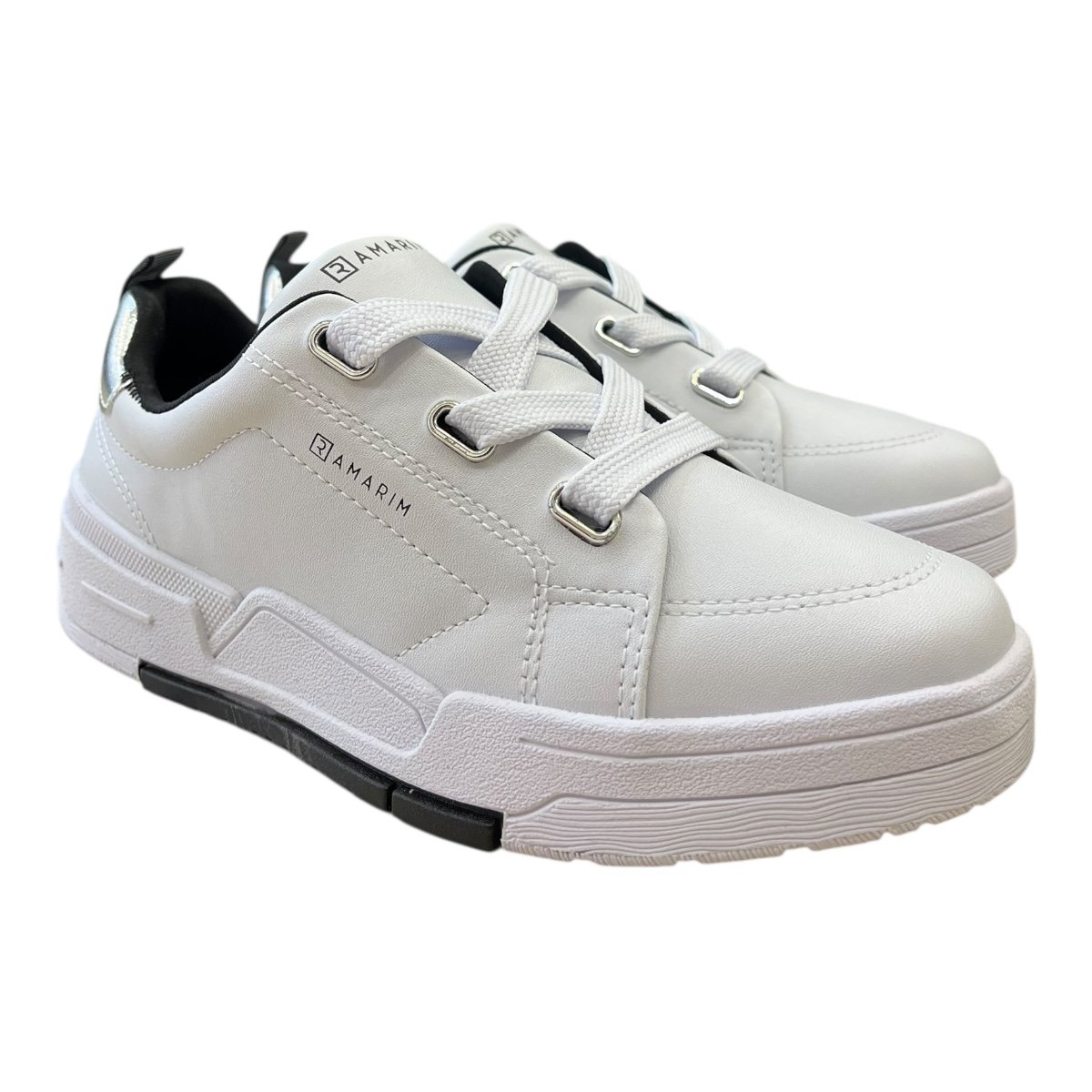 Tenis Feminino Ramarim Casual Conforto Plataforma Amarração Detalhe Metalizado 25-89201 Branco Branco 2