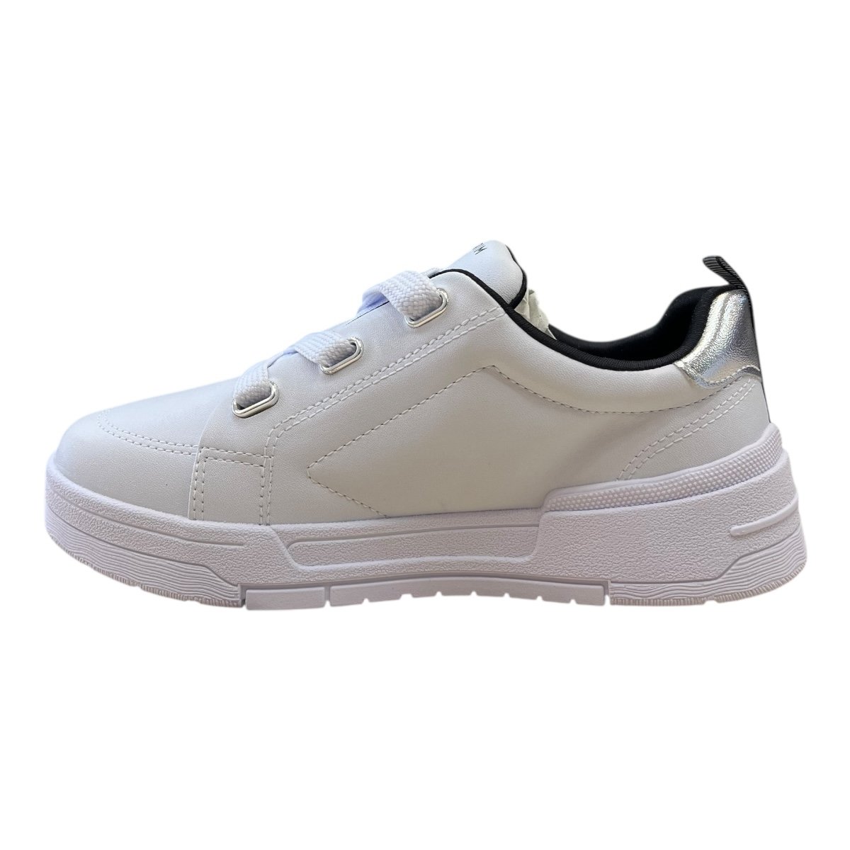 Tenis Feminino Ramarim Casual Conforto Plataforma Amarração Detalhe Metalizado 25-89201 Branco Branco 4