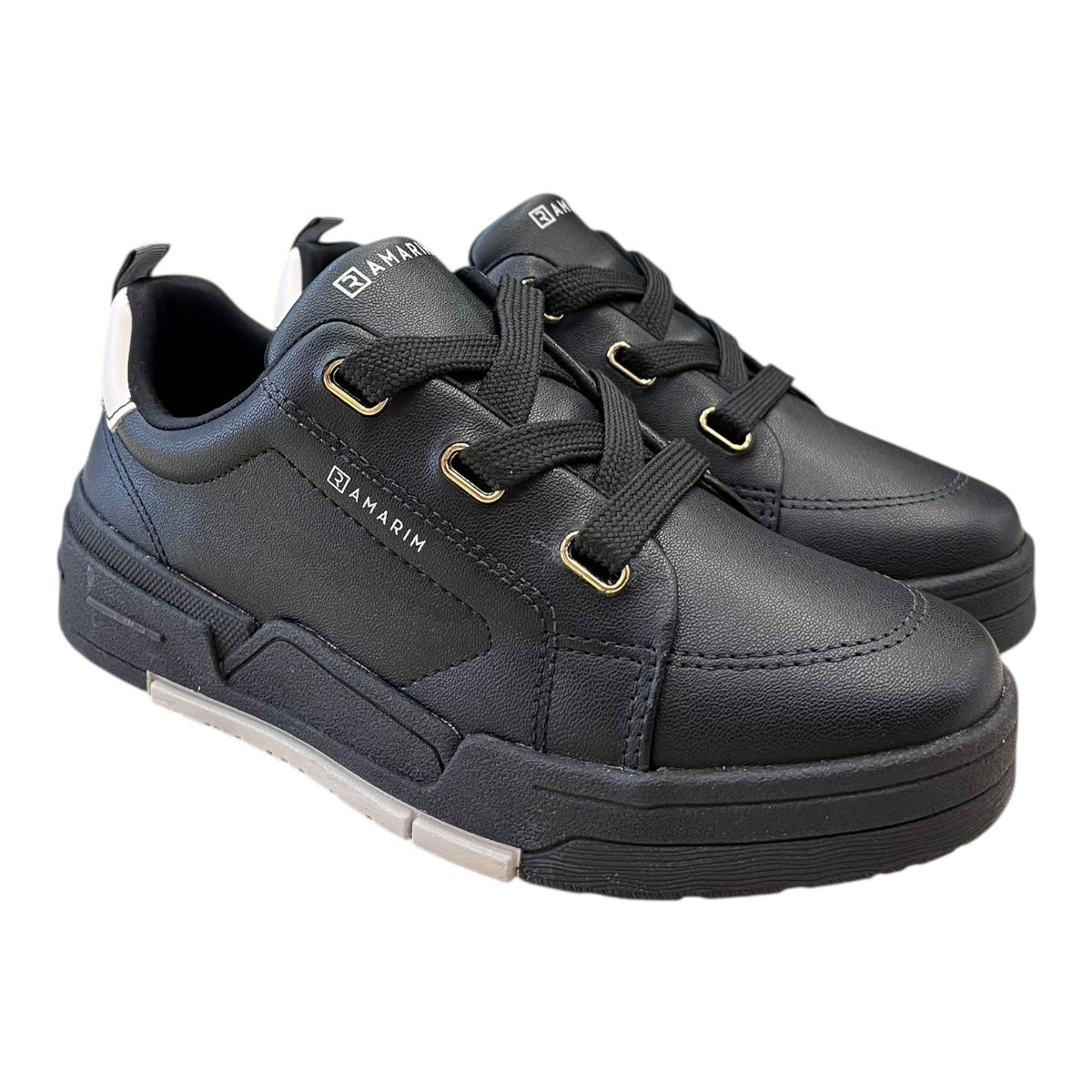Tenis Feminino Ramarim Casual Conforto Plataforma Amarração Detalhe Metalizado 25-89201 Preto Preto 2