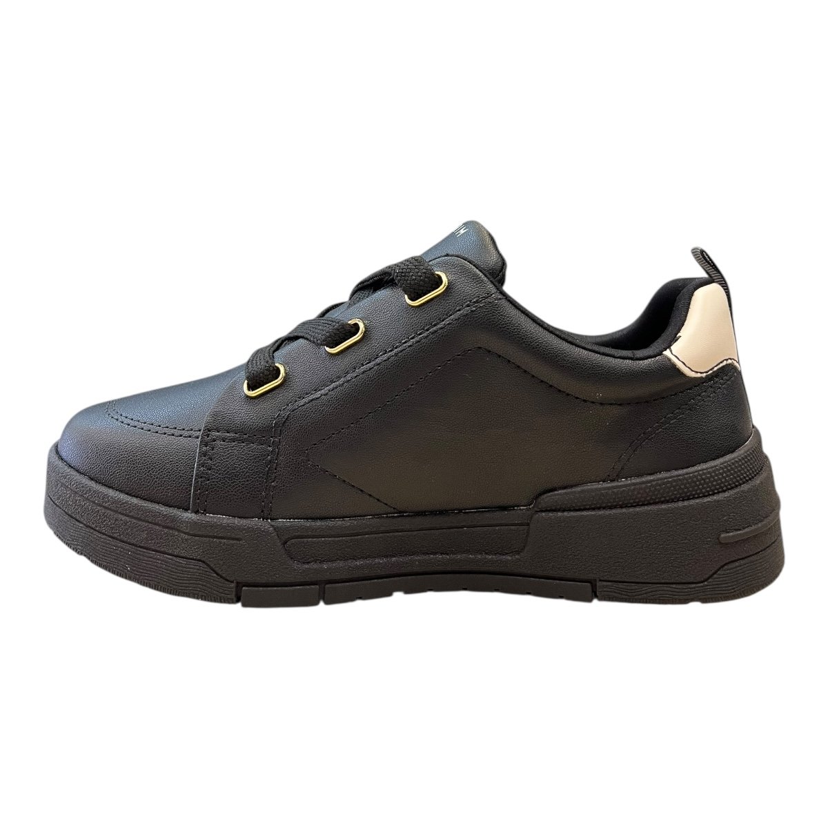 Tenis Feminino Ramarim Casual Conforto Plataforma Amarração Detalhe Metalizado 25-89201 Preto Preto 4