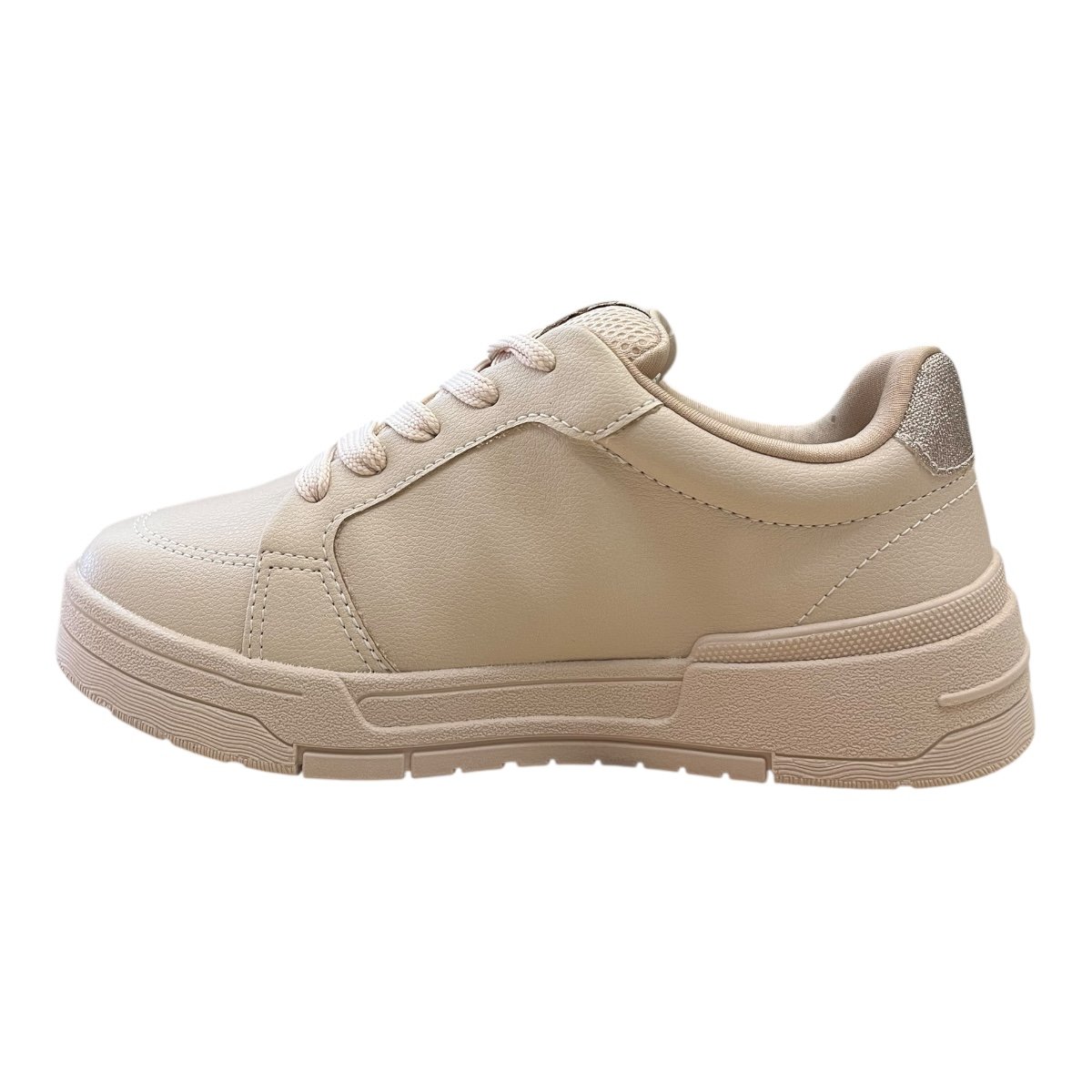 Tenis Feminino Ramarim Casual Conforto Plataforma Amarração Antiderrapante Brilho 25-89205 Bege Bege 4