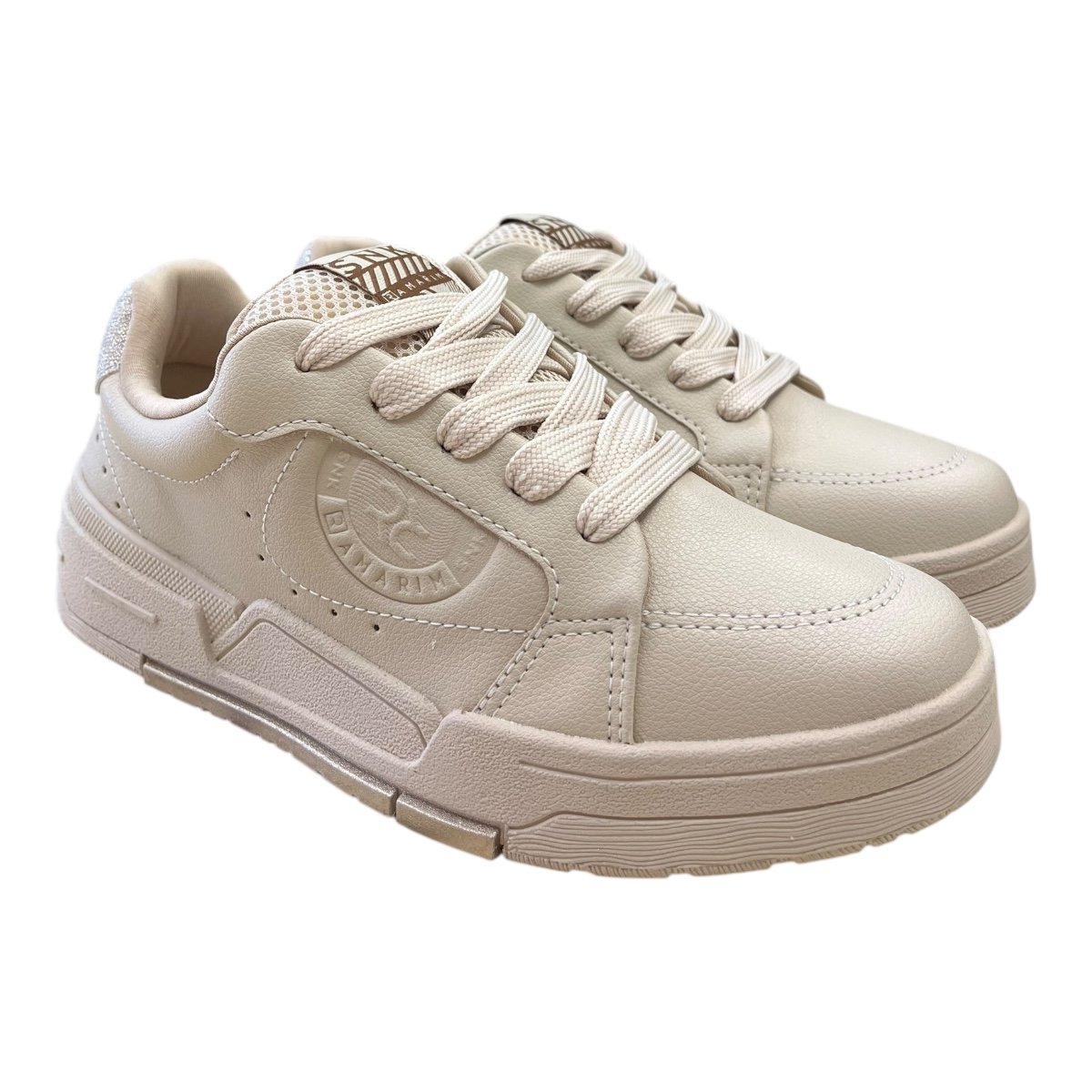 Tenis Feminino Ramarim Casual Conforto Plataforma Amarração Antiderrapante Brilho 25-89205 Bege Bege 2