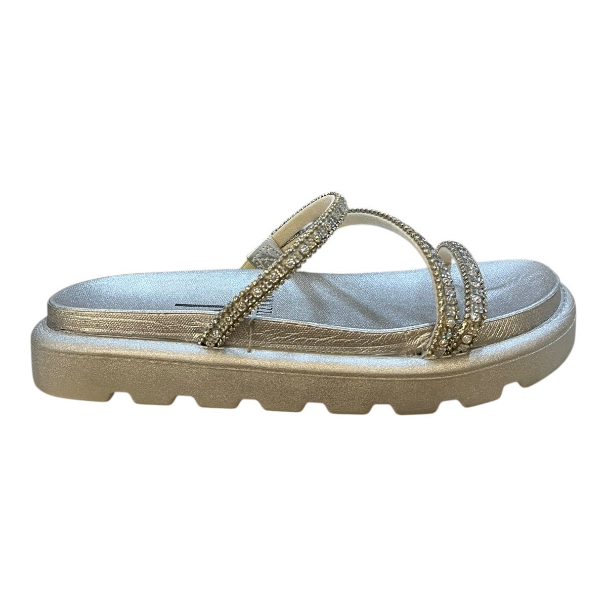 Chinelo Papete Feminino Vizzano Casual Conforto Metalizado Tiras Brilho Strass 6459318 Prata