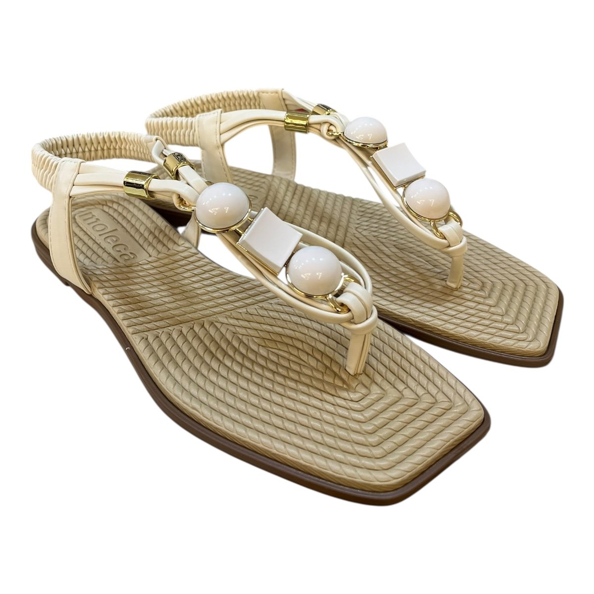 Sandalia Rasteira Feminino Moleca Casual Conforto Dedo Calce Fácil Detalhe Metalizado 5558.106 Branco Branco 2