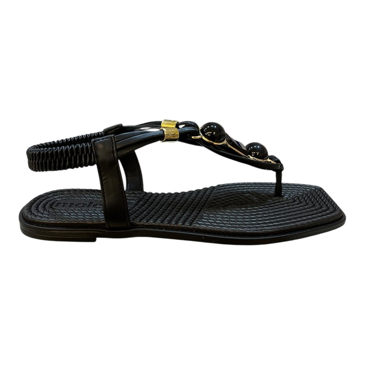 Sandalia Rasteira Feminino Moleca Casual Conforto Dedo Calce Fácil Detalhe Metalizado 5558.106 Preto