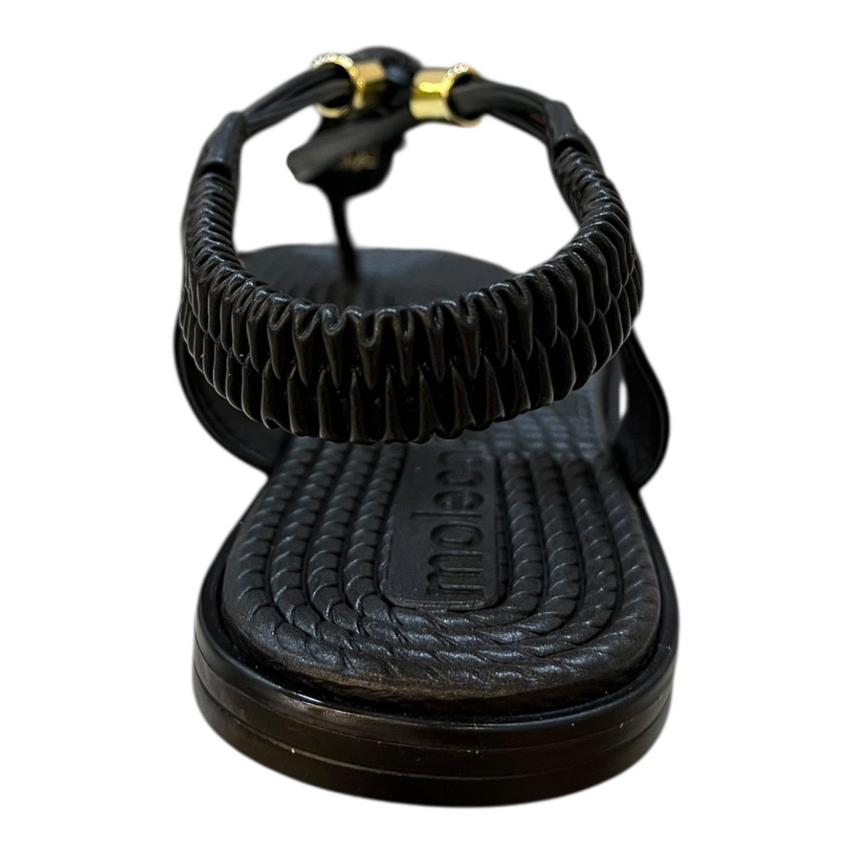 Sandalia Rasteira Feminino Moleca Casual Conforto Dedo Calce Fácil Detalhe Metalizado 5558.106 Preto Preto 5