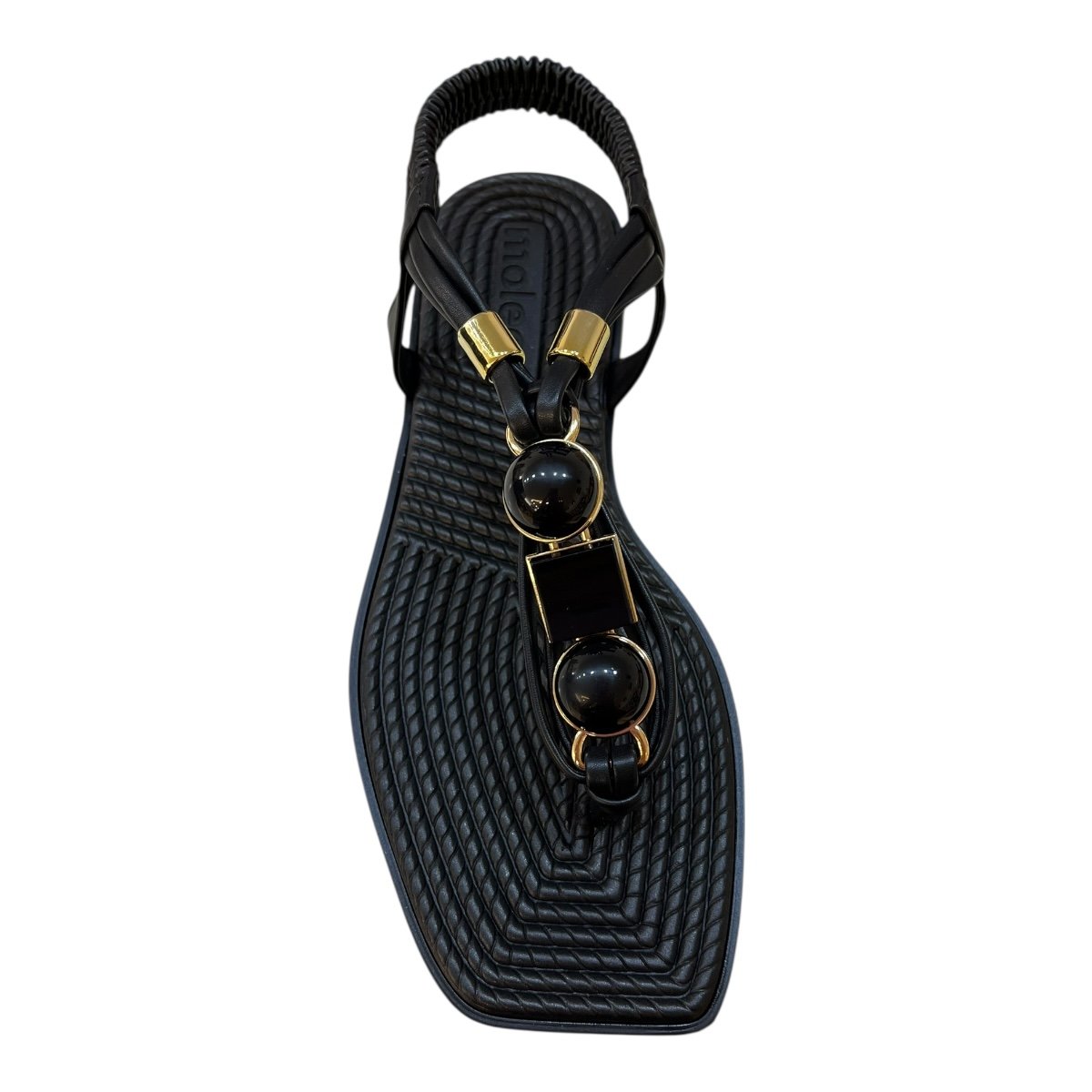 Sandalia Rasteira Feminino Moleca Casual Conforto Dedo Calce Fácil Detalhe Metalizado 5558.106 Preto Preto 6