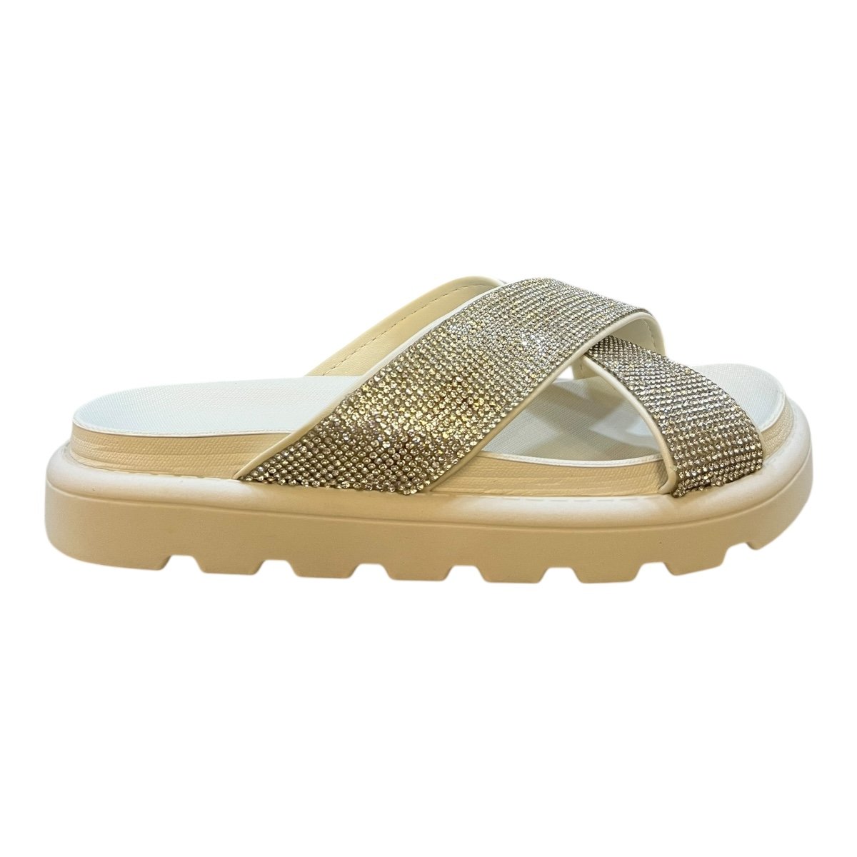 Chinelo Papete Feminino Vizzano Cruzada X Pelica Brilho Strass Casual Conforto 6459.122 Branco