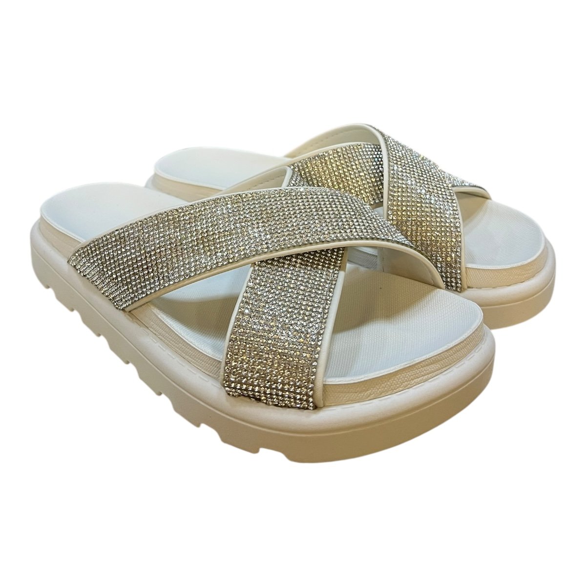Chinelo Papete Feminino Vizzano Cruzada X Pelica Brilho Strass Casual Conforto 6459.122 Branco Branco 2