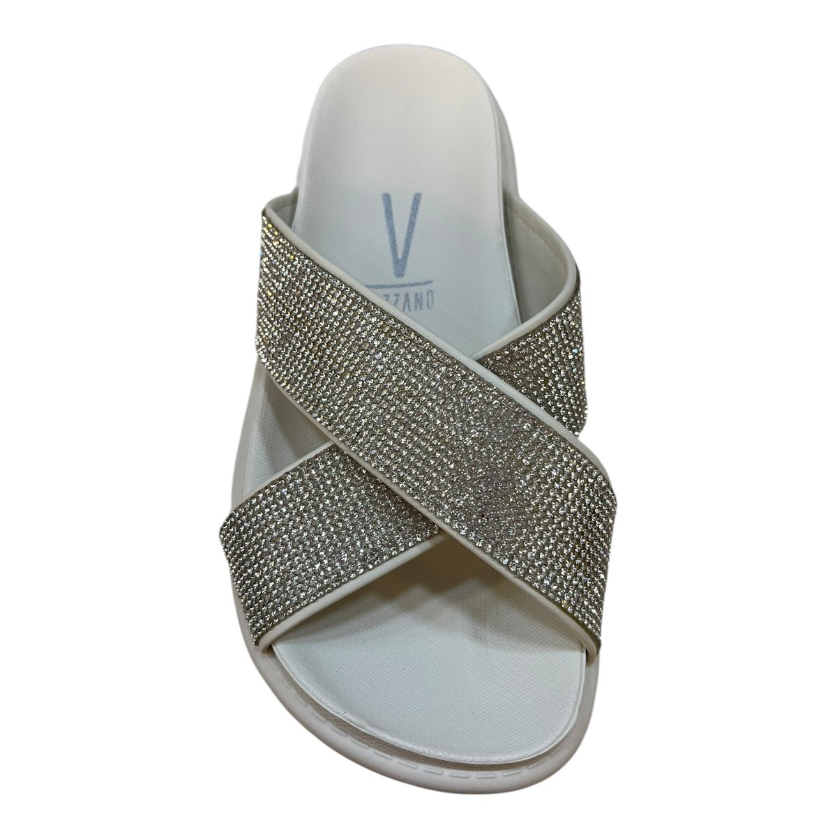 Chinelo Papete Feminino Vizzano Cruzada X Pelica Brilho Strass Casual Conforto 6459.122 Branco Branco 6