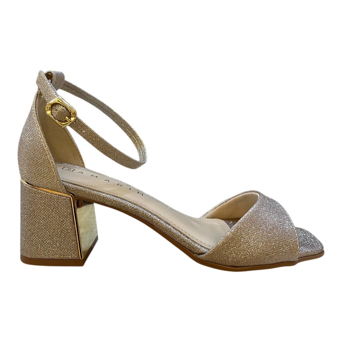 Sandalia Feminino Ramarim Casual Salto Bloco Médio Brilho Metalizado Calcanhar Fechado  25-39202 Dourado