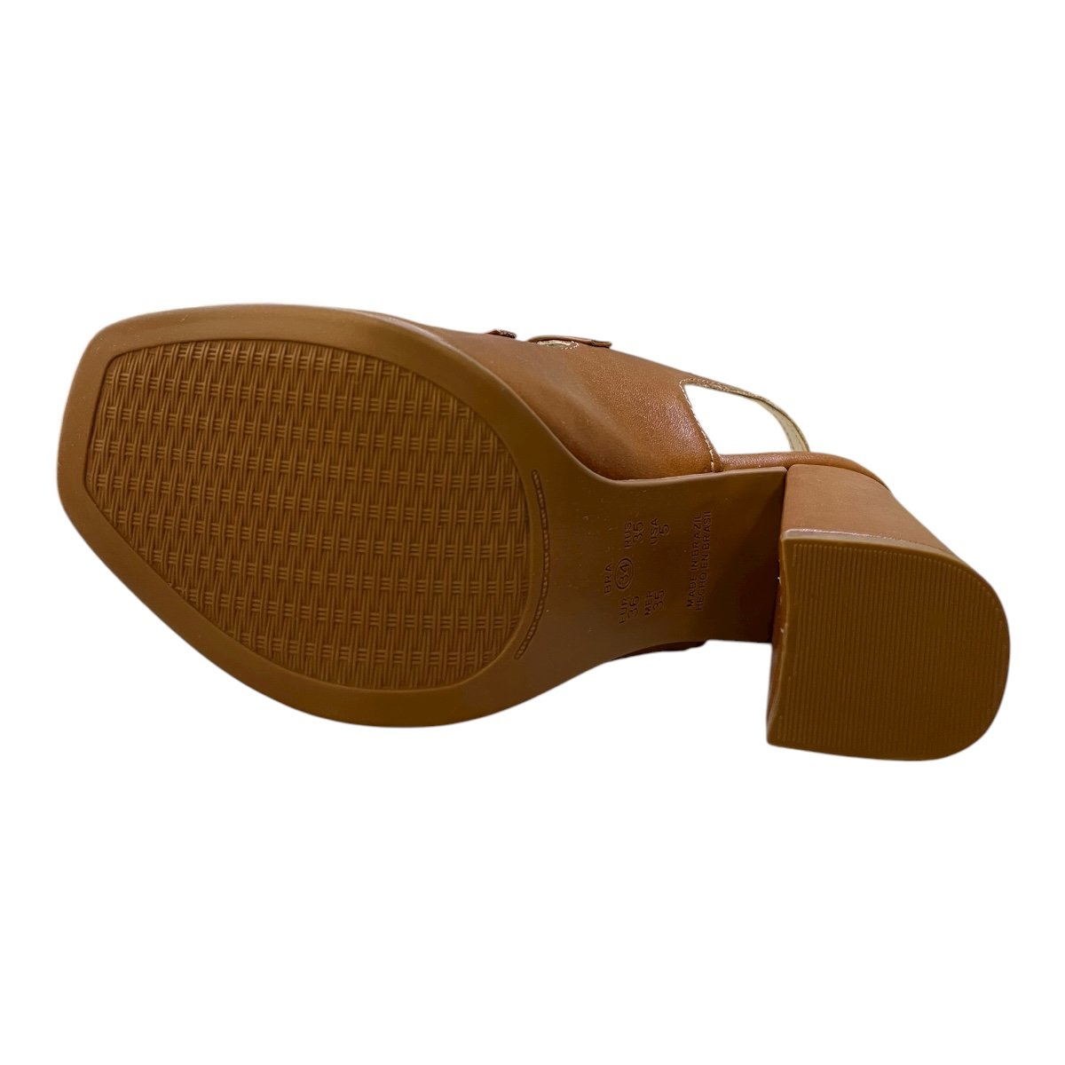 Sandalia Feminino Ramarim Casual Salto Bloco Alto Tiras Detalhe Metalizado Bico Quadrado 25-41205 Caramelo Caramelo 3