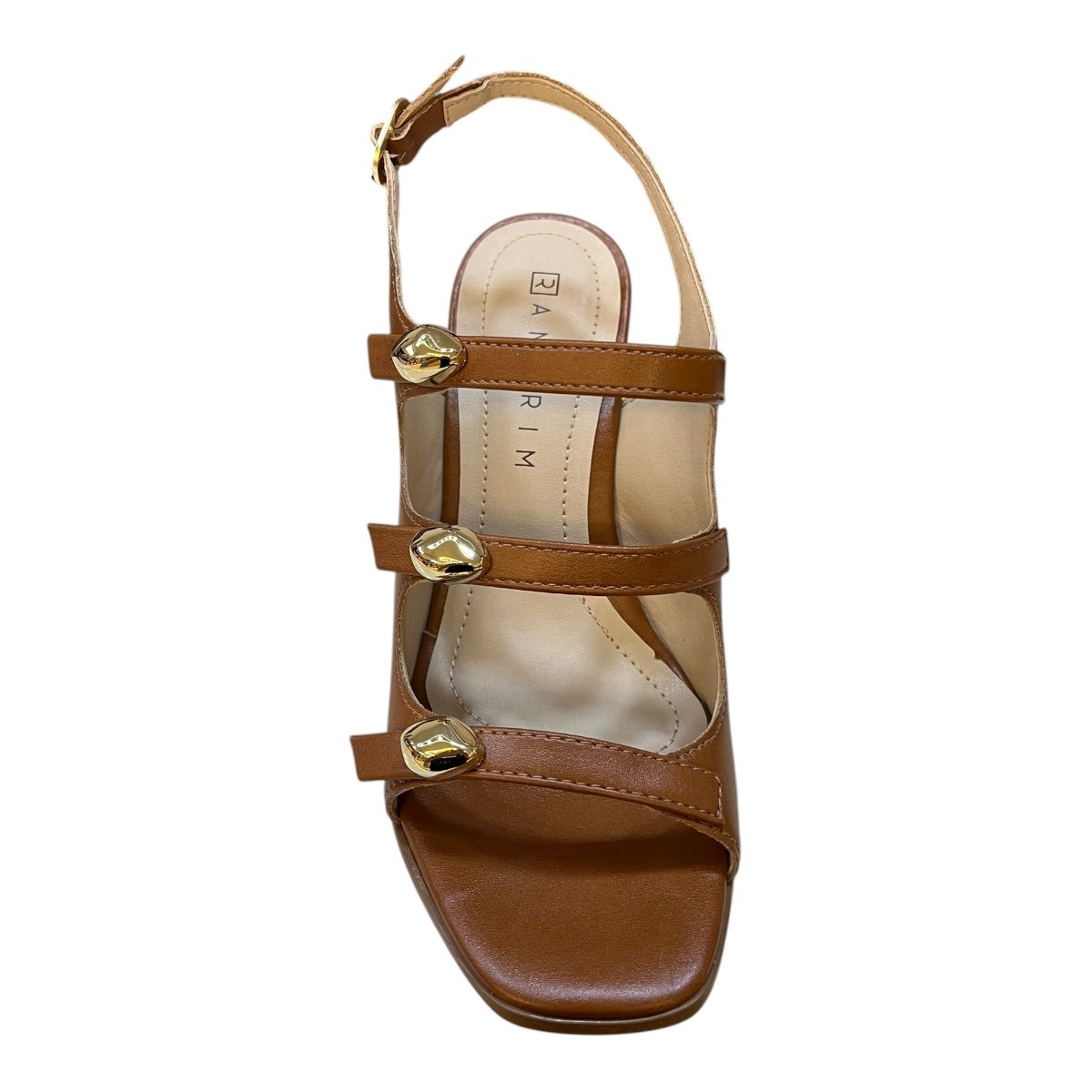Sandalia Feminino Ramarim Casual Salto Bloco Alto Tiras Detalhe Metalizado Bico Quadrado 25-41205 Caramelo Caramelo 6
