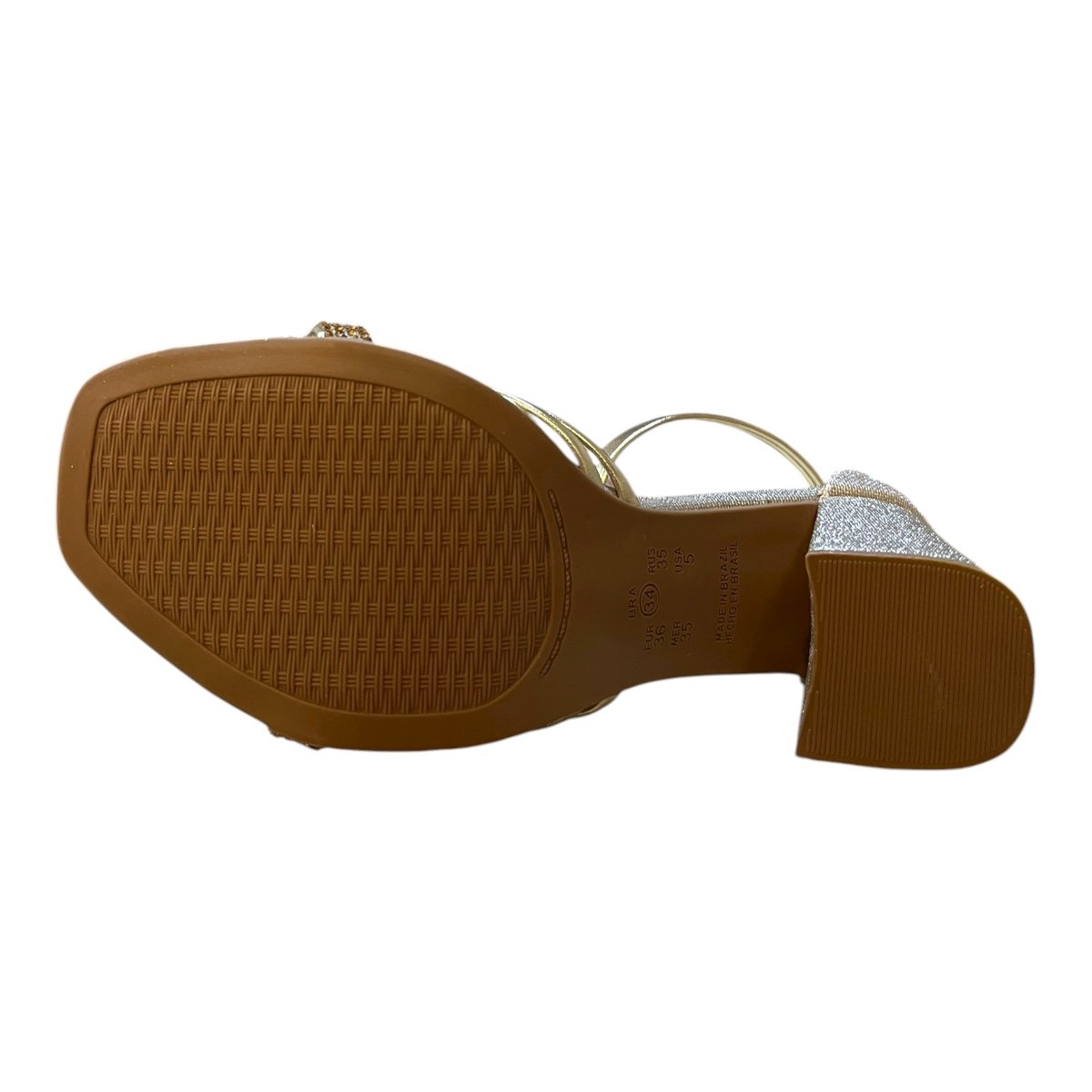 Sandalia Feminino Ramarim Casual Salto Bloco Alto Calcanhar Fechado Brilho Glitter Strass 25-41209 Dourado Dourado 2