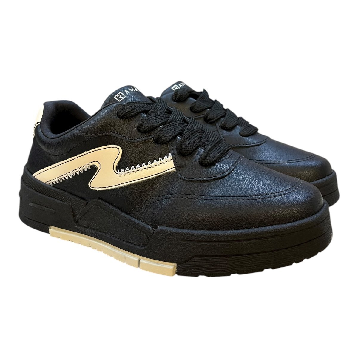 Tenis Feminino Ramarim Casual Conforto Plataforma Amarração Detalhe Metalizado Antiderrapante 25-89204 Preto Preto 2