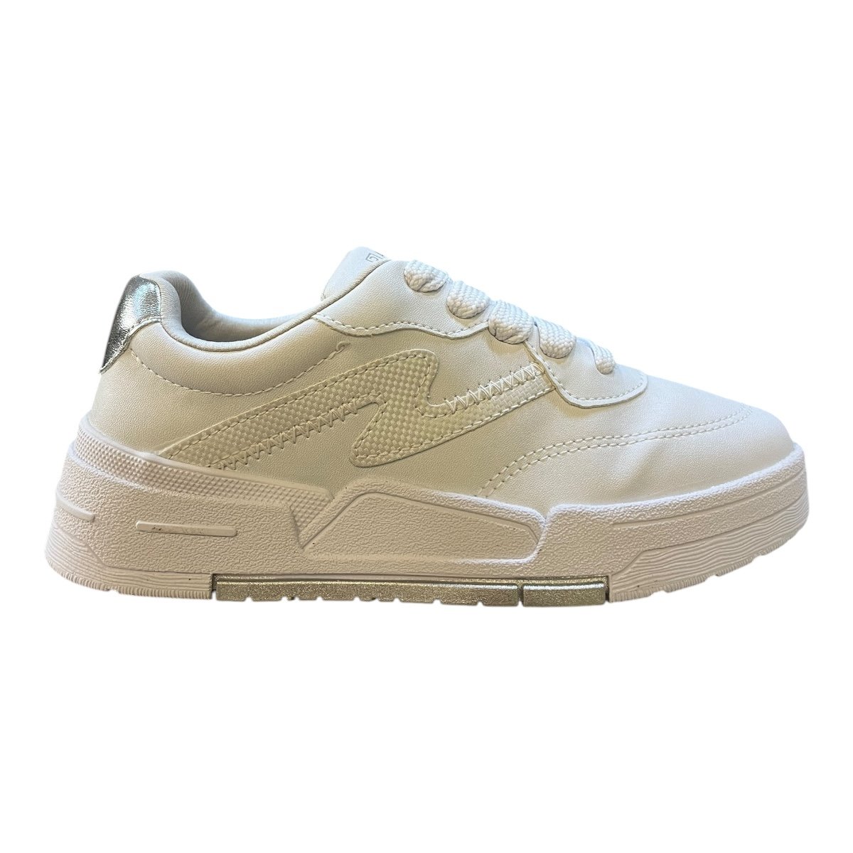 Tenis Feminino Ramarim Casual Conforto Plataforma Amarração Detalhe Metalizado Antiderrapante 25-89204 Branco