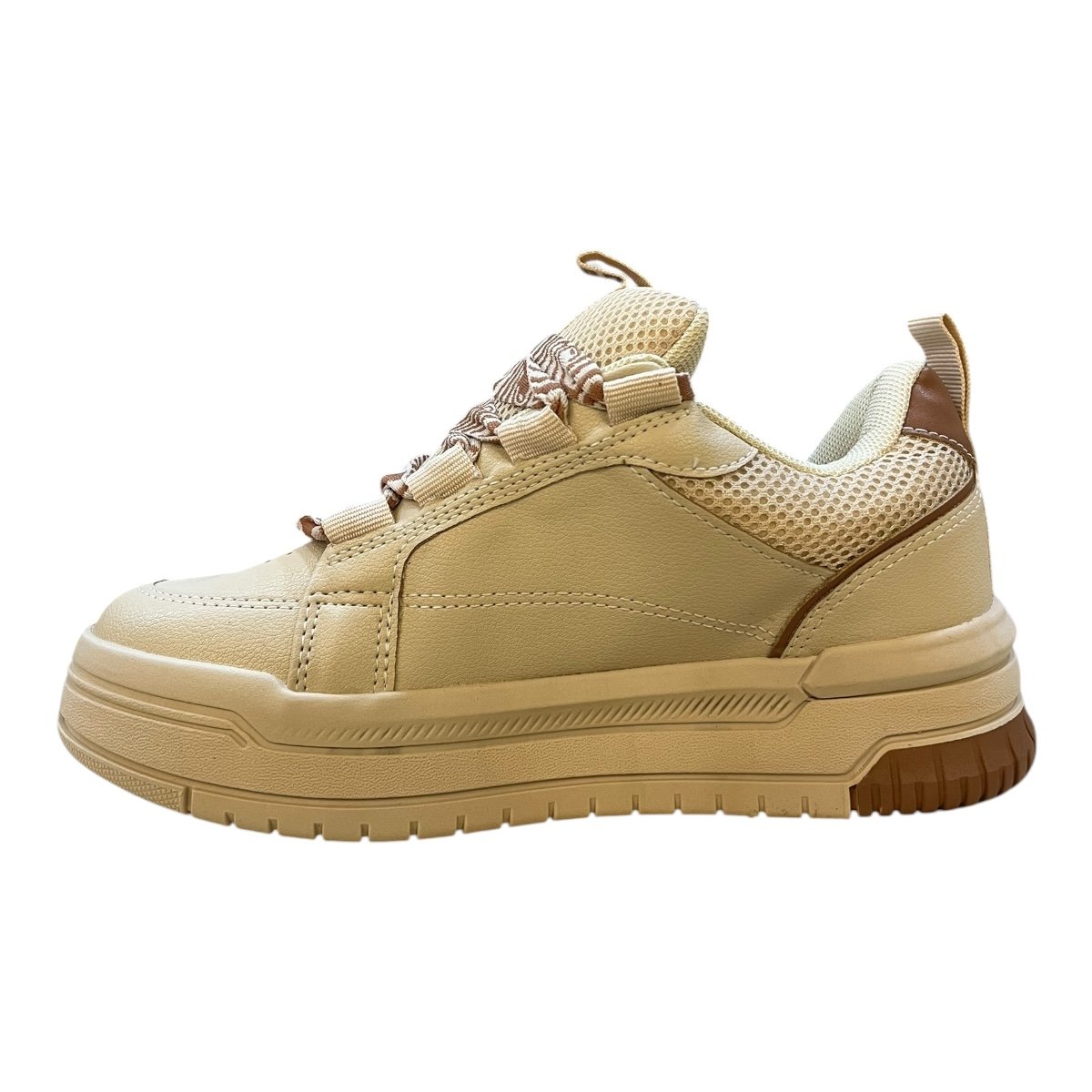 Tenis Feminino Chilli Beans Sneakers Couro Casual Ultraconforto Street Plataforma Retrô Cadarço Duplo  25-94601 Bege Bege 4