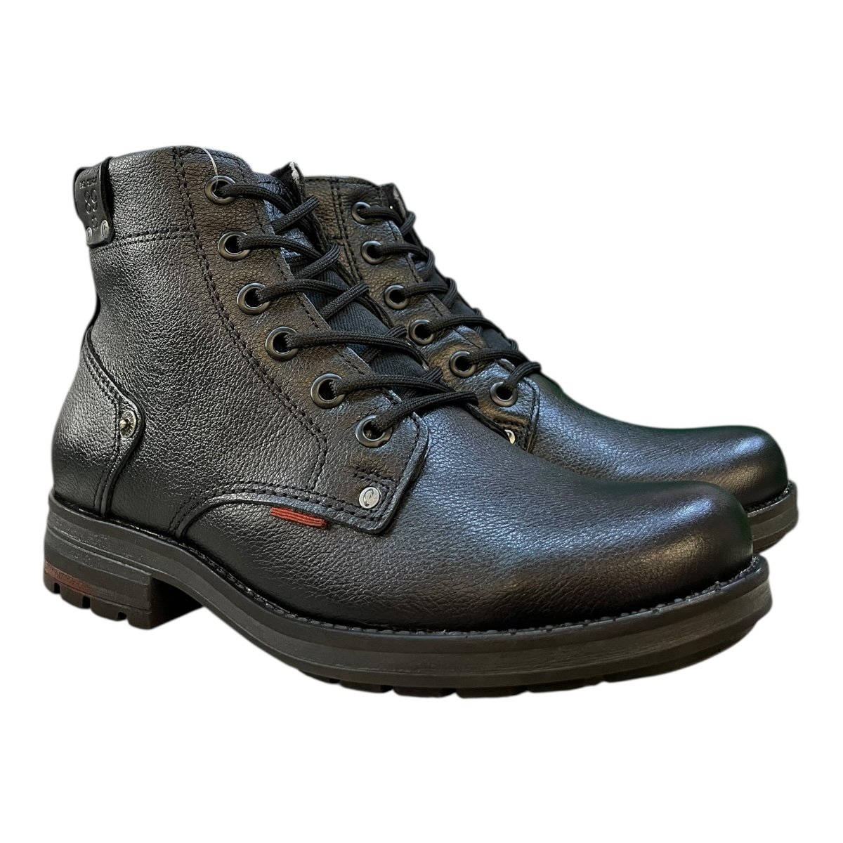 Bota Coturno Masculino Pegada Casual Ultraconforto Couro Antiderrapante Amarração 181305-08 Preto Preto 2