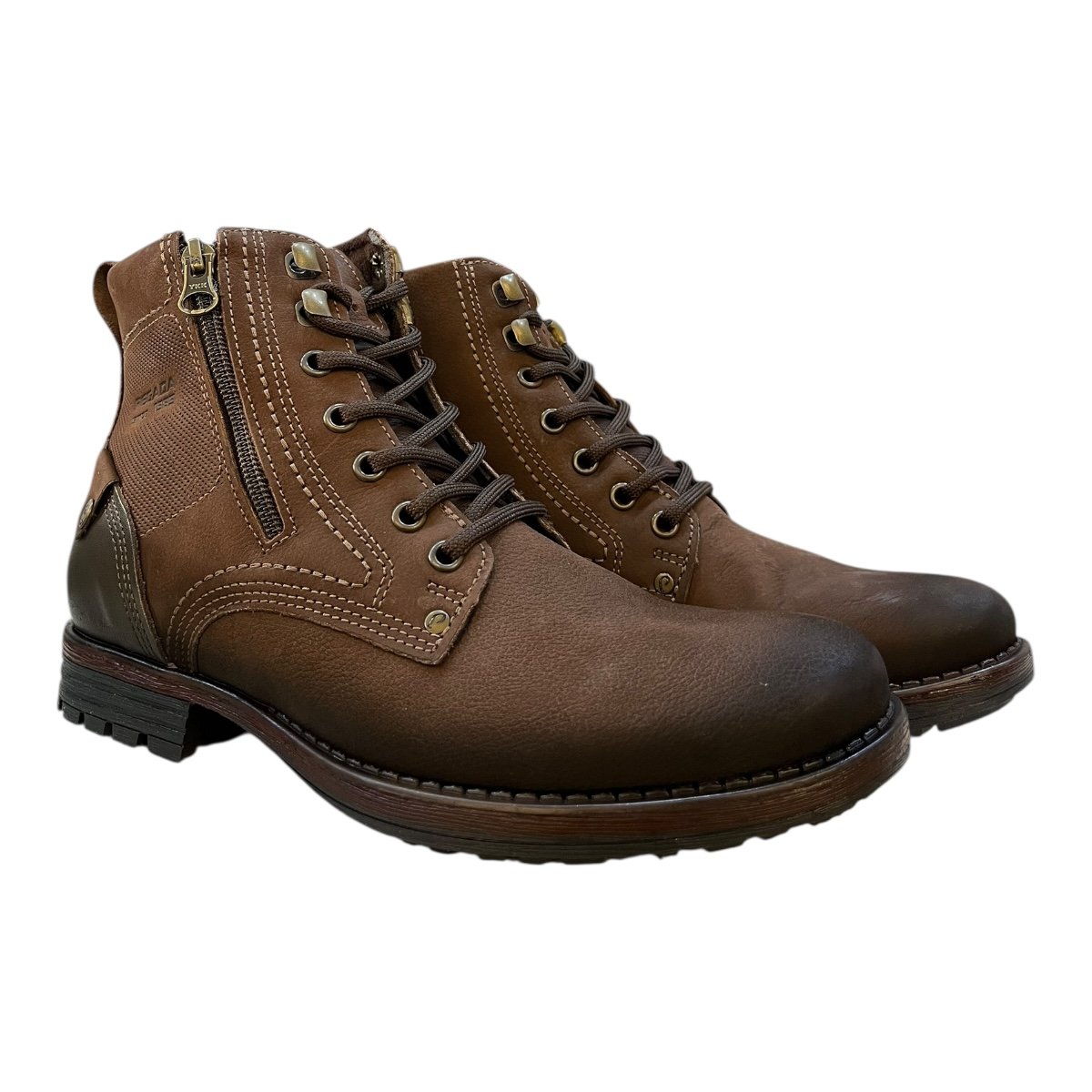 Bota Coturno Masculino Pegada Casual Ultraconforto Couro Antiderrapante Amarração Zíper 180745-03 Marrom Marrom 2