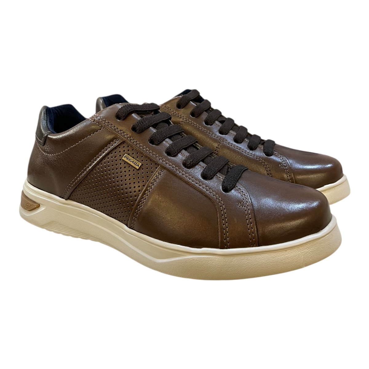 Sapato Esportivo Casual Masculino Pegada Couro Calce Fácil Ultraconforto Superleve Antiderrapante 112402-05 Marrom Marrom 2