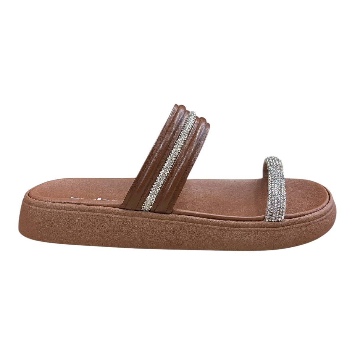 Chinelo Papete Feminino Moleca Casual Conforto Tiras Brilho Strass Superleve Antiderrapante 5469.152 Marrom