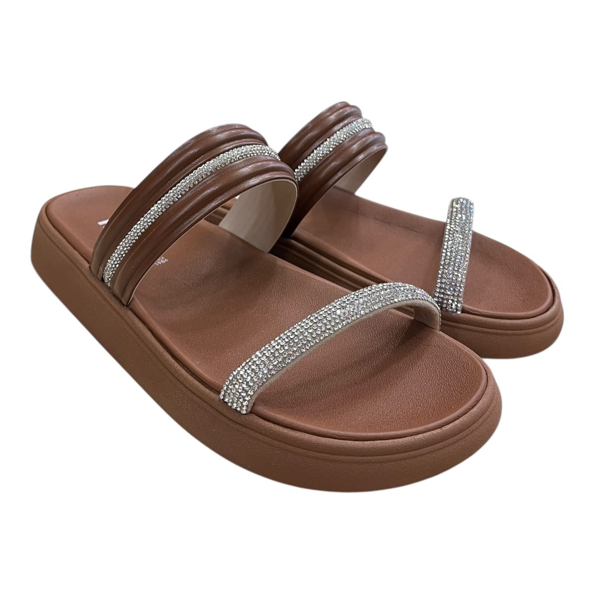 Chinelo Papete Feminino Moleca Casual Conforto Tiras Brilho Strass Superleve Antiderrapante 5469.152 Marrom Marrom 2