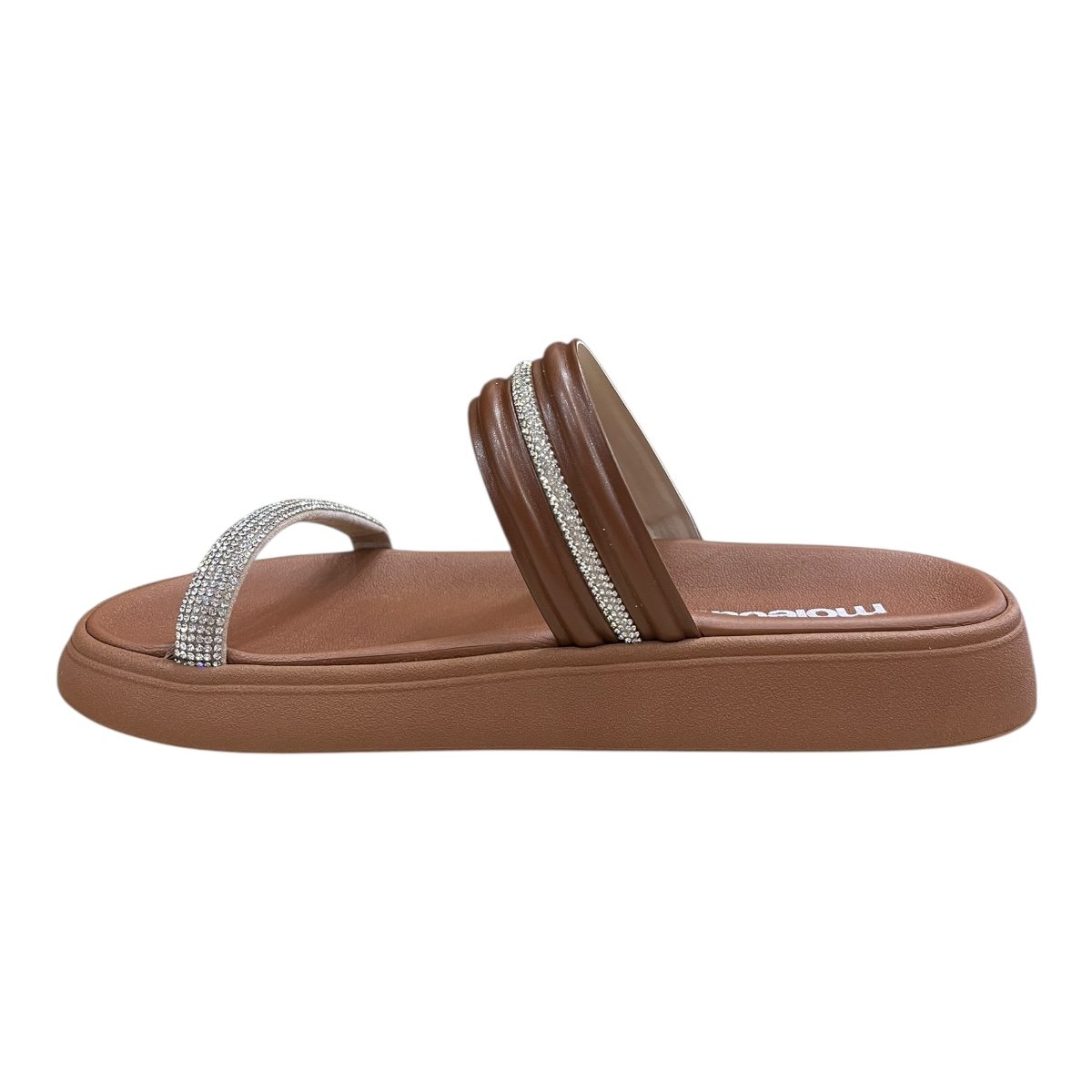 Chinelo Papete Feminino Moleca Casual Conforto Tiras Brilho Strass Superleve Antiderrapante 5469.152 Marrom Marrom 5
