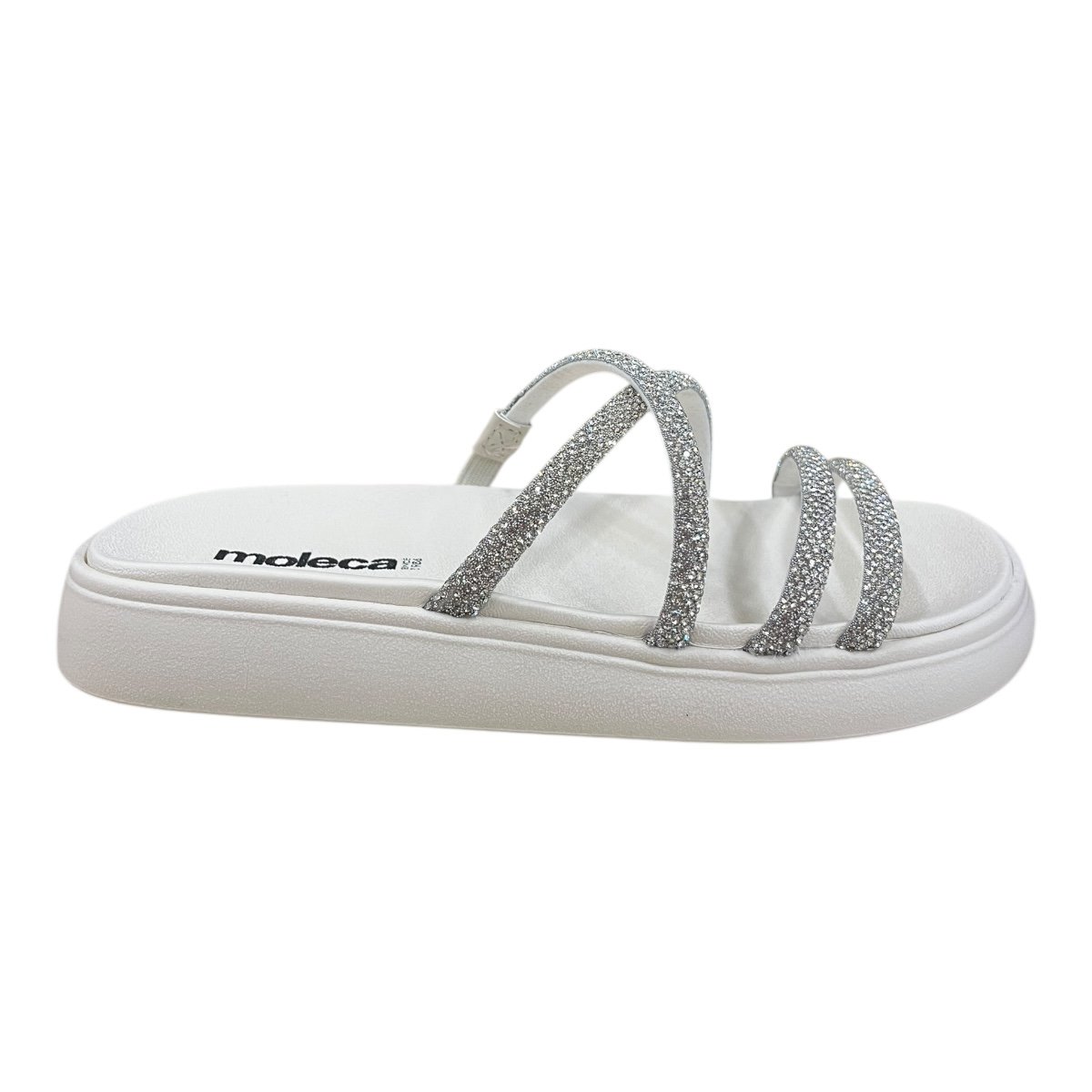 Chinelo Papete Feminino Moleca Tiras Brilho Casual Conforto Strass Superleve Antiderrapante 5469.150 Branco