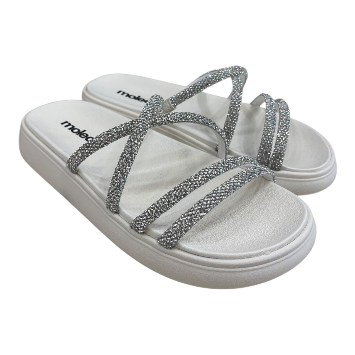 Chinelo Papete Feminino Moleca Tiras Brilho Casual Conforto Strass Superleve Antiderrapante 5469.150 Branco Branco 2