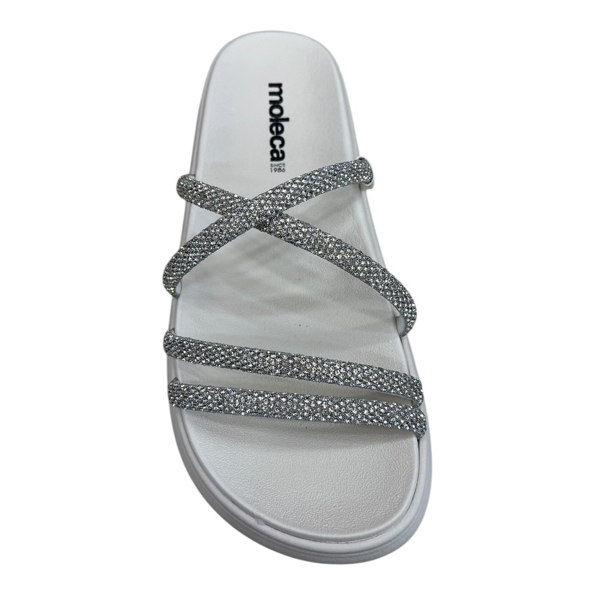 Chinelo Papete Feminino Moleca Tiras Brilho Casual Conforto Strass Superleve Antiderrapante 5469.150 Branco Branco 3