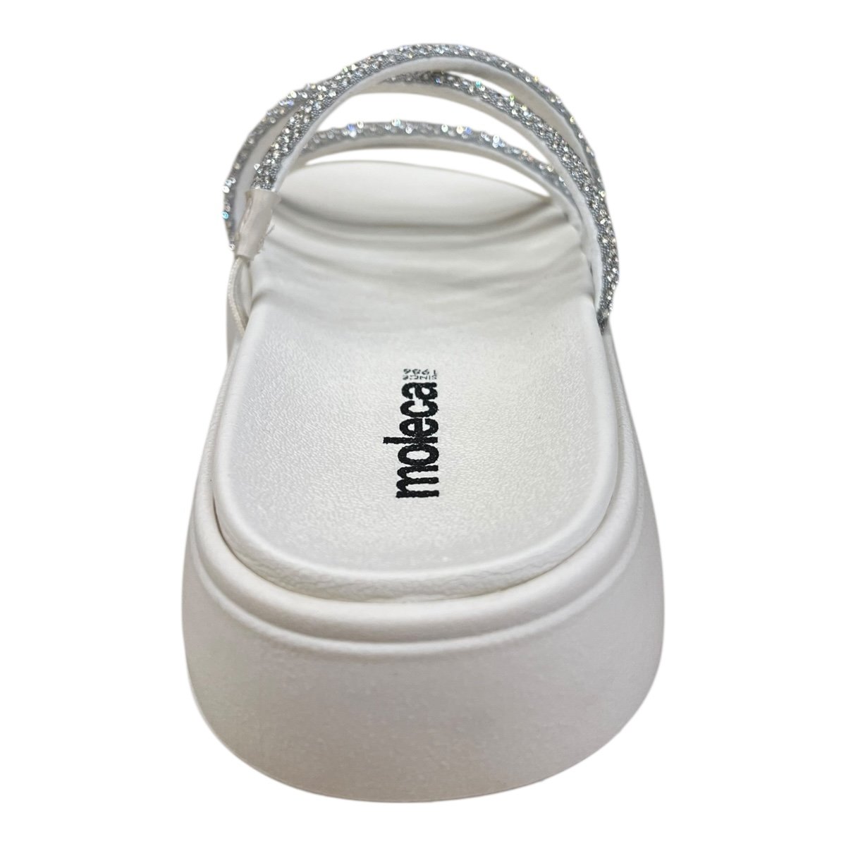 Chinelo Papete Feminino Moleca Tiras Brilho Casual Conforto Strass Superleve Antiderrapante 5469.150 Branco Branco 5