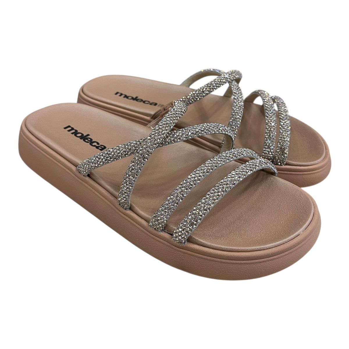 Chinelo Papete Feminino Moleca Tiras Brilho Casual Conforto Strass Superleve Antiderrapante 5469.150 Nude Nude 2