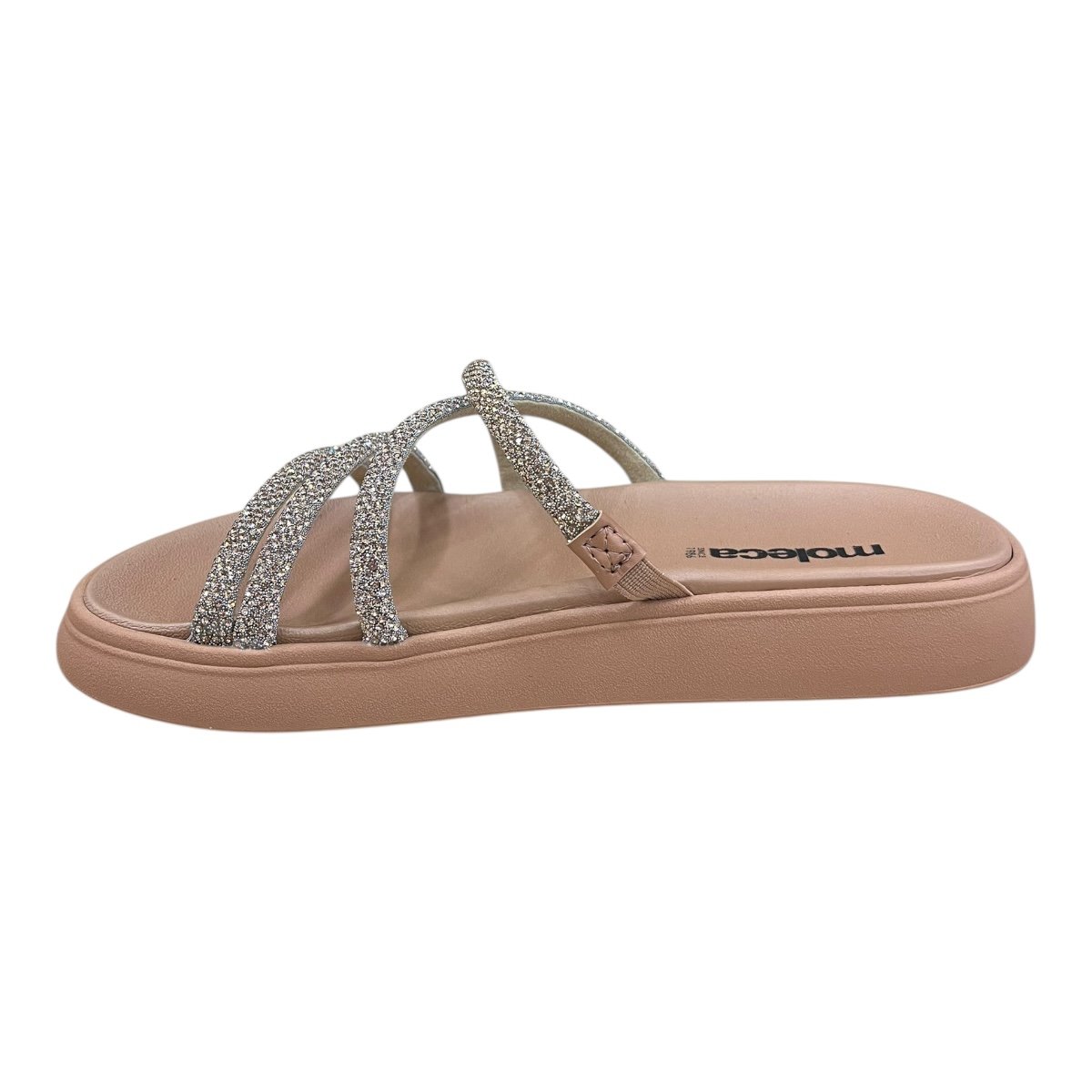 Chinelo Papete Feminino Moleca Tiras Brilho Casual Conforto Strass Superleve Antiderrapante 5469.150 Nude Nude 5