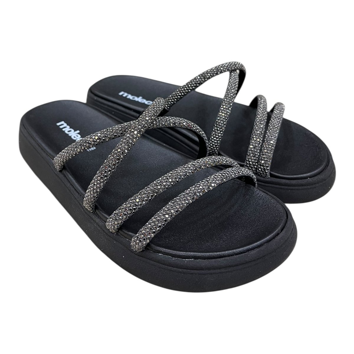 Chinelo Papete Feminino Moleca Tiras Brilho Casual Conforto Strass Superleve Antiderrapante 5469.150 Preto Preto 2