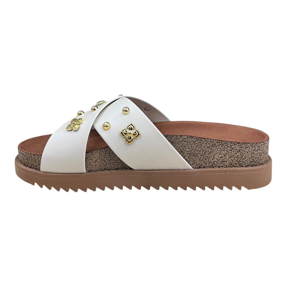 Chinelo Papete Feminino Moleca Casual Cruzada Detalhe Metalizado Camurça Antiderrapante 5500.112 Branco Branco 5