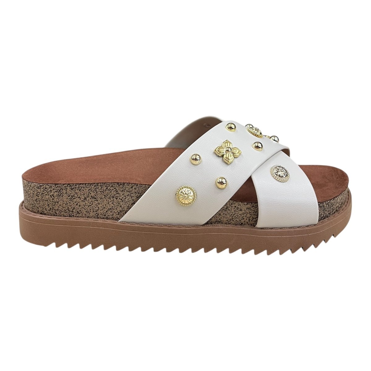 Chinelo Papete Feminino Moleca Casual Cruzada Detalhe Metalizado Camurça Antiderrapante 5500.112 Branco