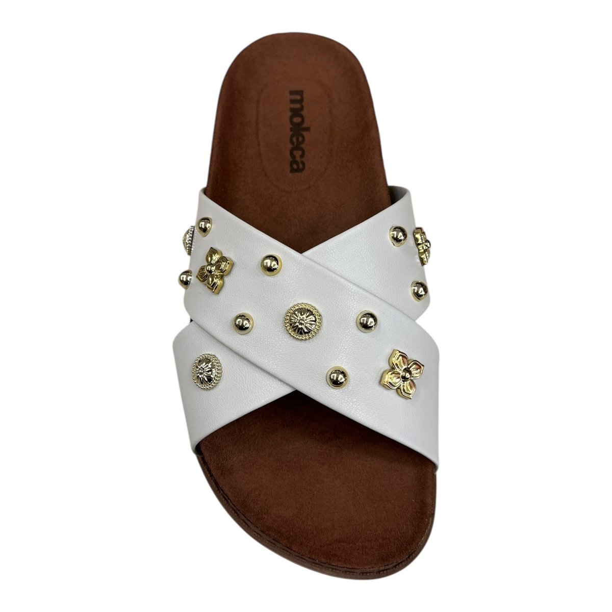 Chinelo Papete Feminino Moleca Casual Cruzada Detalhe Metalizado Camurça Antiderrapante 5500.112 Branco Branco 3