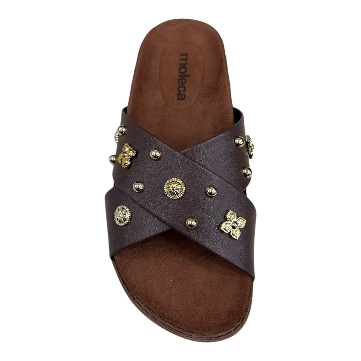 Chinelo Papete Feminino Moleca Casual Cruzada Detalhe Metalizado Camurça Antiderrapante 5500.112 Marrom Marrom 3