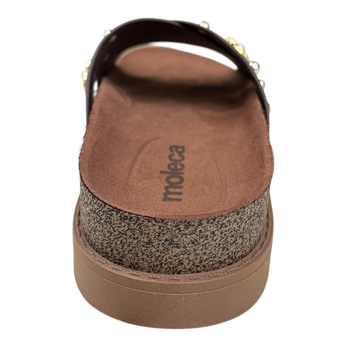 Chinelo Papete Feminino Moleca Casual Cruzada Detalhe Metalizado Camurça Antiderrapante 5500.112 Marrom Marrom 5