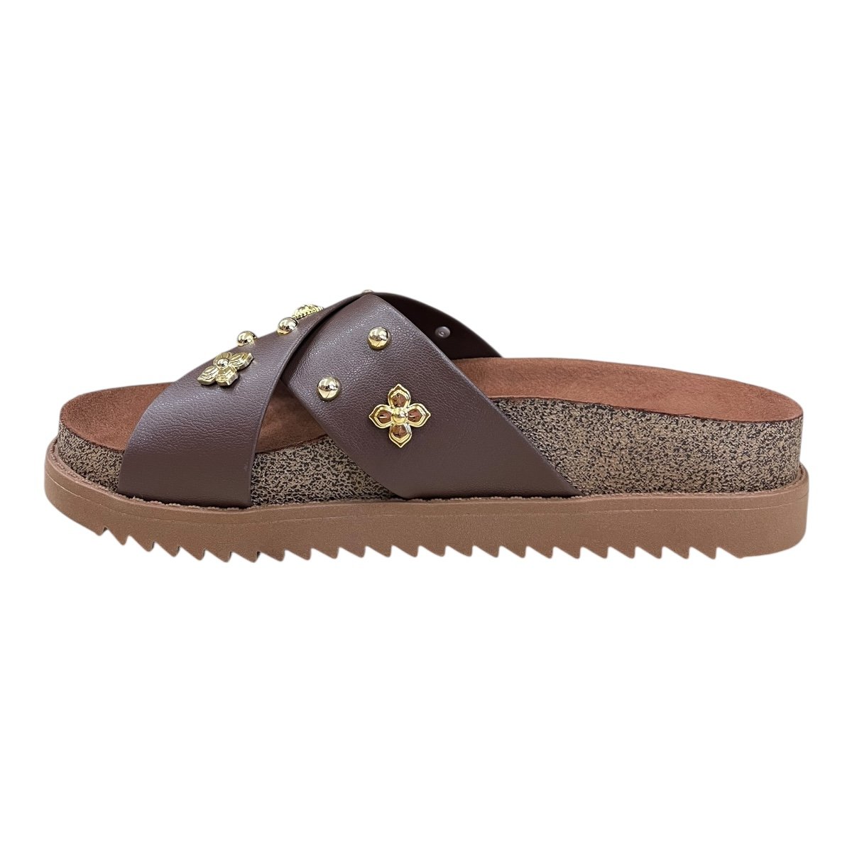 Chinelo Papete Feminino Moleca Casual Cruzada Detalhe Metalizado Camurça Antiderrapante 5500.112 Marrom Marrom 4