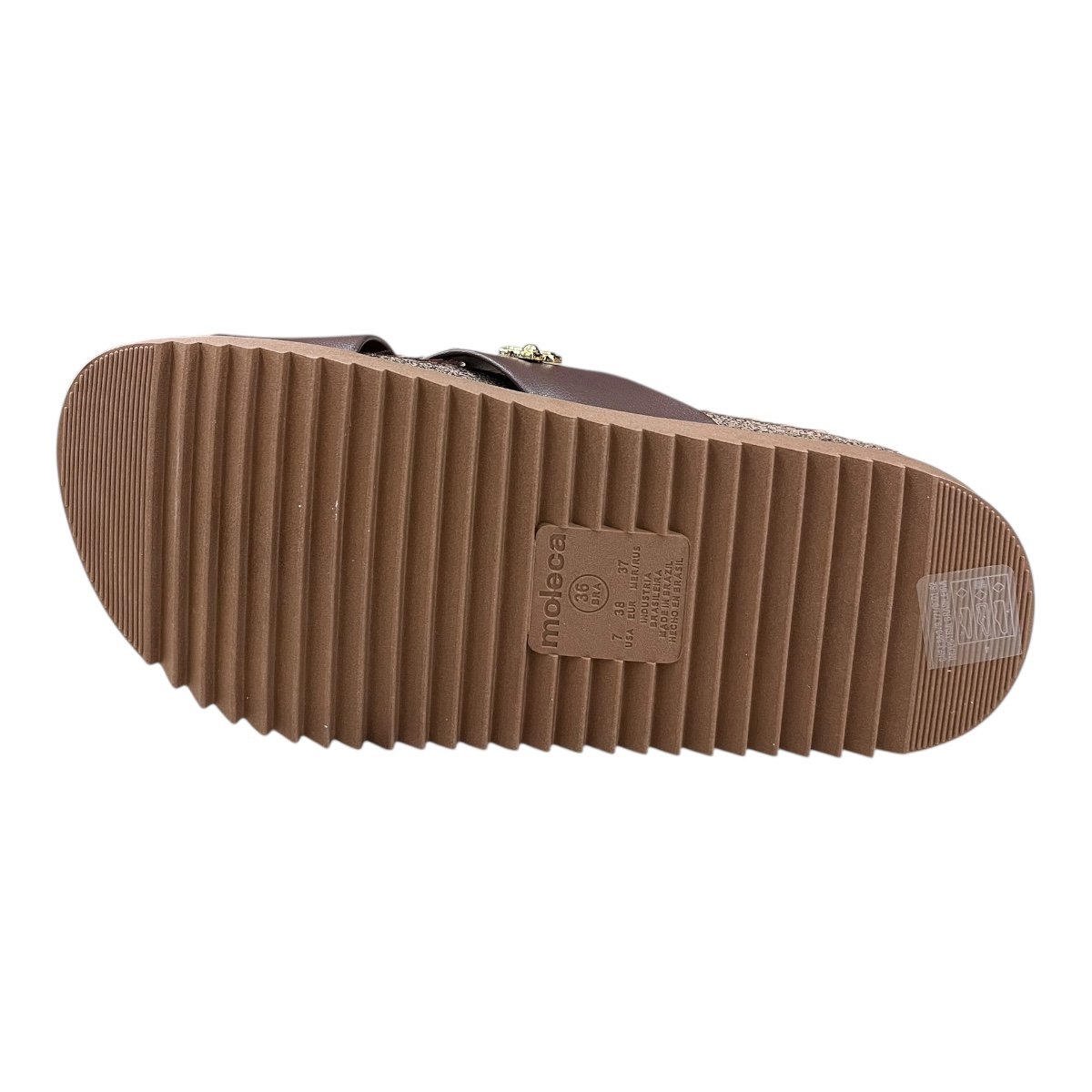 Chinelo Papete Feminino Moleca Casual Cruzada Detalhe Metalizado Camurça Antiderrapante 5500.112 Marrom Marrom 6