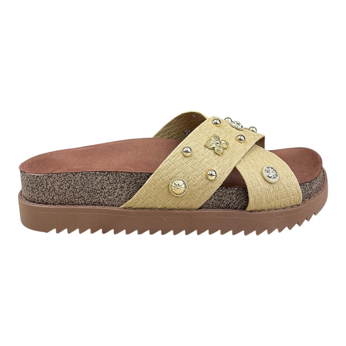 Chinelo Papete Feminino Moleca Casual Cruzada Detalhe Metalizado Camurça Antiderrapante 5500.112 Bege