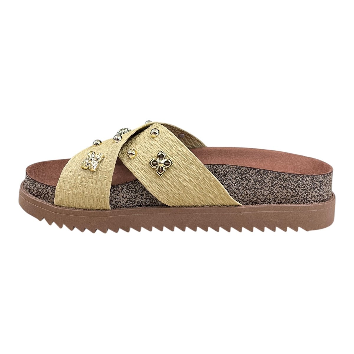 Chinelo Papete Feminino Moleca Casual Cruzada Detalhe Metalizado Camurça Antiderrapante 5500.112 Bege Bege 3